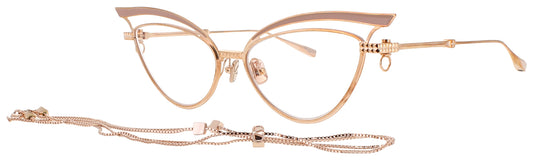 VALENTINO V-GLASSLINER Frame ROSE GOLD - NUDE ENAMEL - W/ CHAIN Lens DEMO