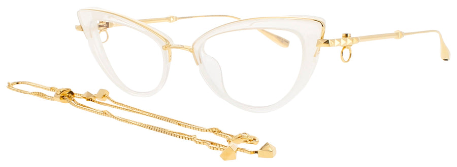 VALENTINO V-DAYDREAM Frame YELLOW GOLD - CRYSTAL IVORY - W/ CHAIN Lens DEMO
