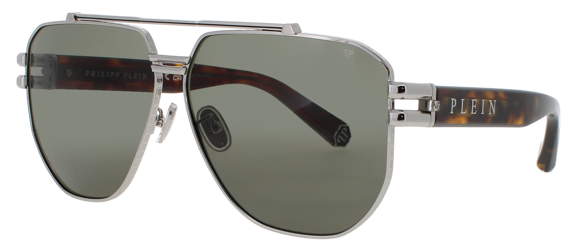 PHILIPP PLEIN SPP185 Frame PALLADIUM/BLACK  Lens GREEN  