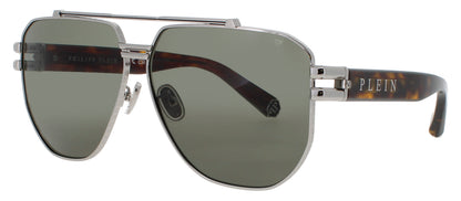 PHILIPP PLEIN SPP185 Frame PALLADIUM/BLACK  Lens GREEN  