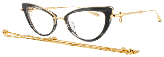 VALENTINO V-DAYDREAM Frame YELLOW GOLD - BLACK SWIRL - W/ CHAIN Lens DEMO