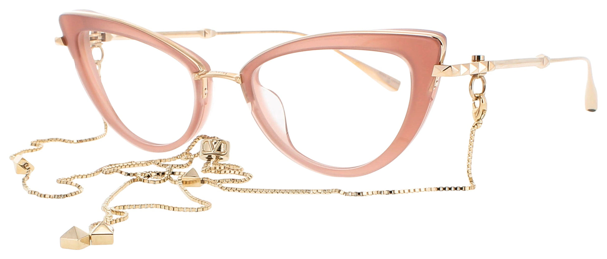 VALENTINO V-DAYDREAM Frame WHITE GOLD - POWDER PINK - W/ CHAIN Lens DEMO