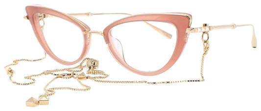 VALENTINO V-DAYDREAM Frame WHITE GOLD - POWDER PINK - W/ CHAIN Lens DEMO